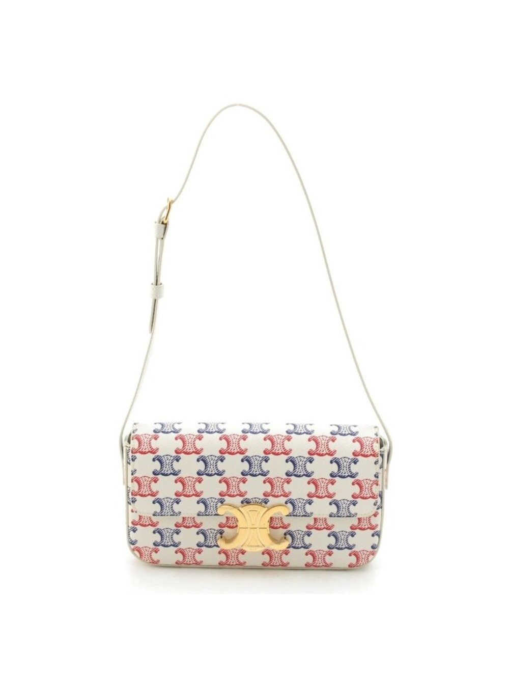 Celine Triomphe Claude Tennis Calfskin Small Shoulder Bag White Blue